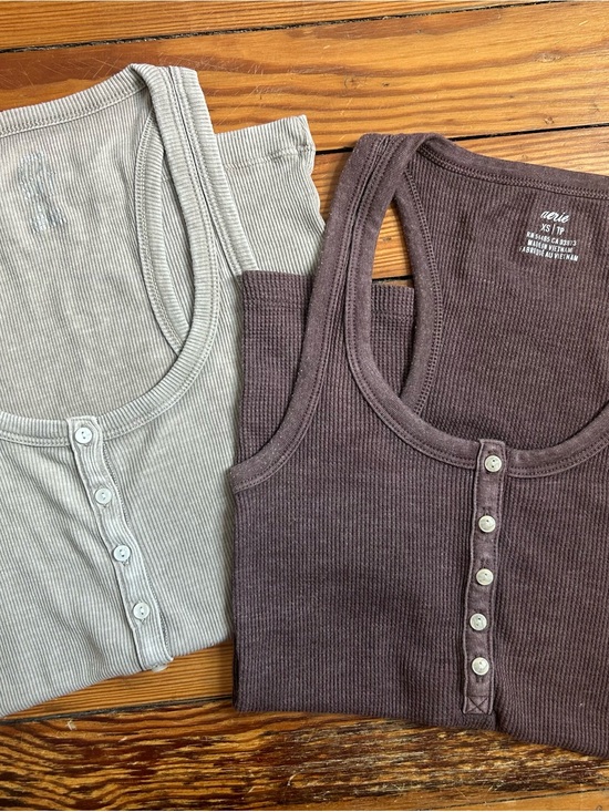 aerie Tops - 2 FOR DEAL! Ribbed Henley Tank Top Pair — Taupe & heat